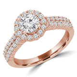 Round Diamond Two Row Halo Engagement Ring in Rose Gold (MVSX0024-R)