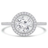 Round Diamond Bezel Set Round Halo Engagement Ring in White Gold (MVS0125-W)