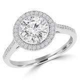 Round Diamond Bezel Set Round Halo Engagement Ring in White Gold (MVS0125-W)