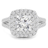 Round Diamond Split-Shank Double Cushion Halo Engagement Ring in White Gold (MVS0204-W)