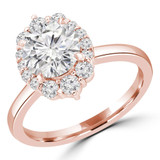 Round Diamond Floral Oval Halo Engagement Ring in Rose Gold (MVS0258-R)