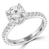 Round Diamond Floral Petal Solitaire with Accents Engagement Ring in White Gold (MVS0286-W)