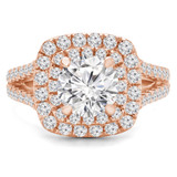 Round Lab Created Diamond Split-Shank Double Cushion Halo Engagement Ring in Rose Gold (MVSLG0019-R)