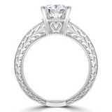 Round Lab Created Diamond Vintage Solitaire Engagement Ring in White Gold (MVSLG0029-W)
