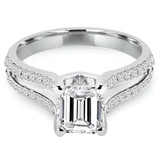 1 2/5 CTW Emerald Diamond Solitaire with Accents Engagement Ring in 14K White Gold (MD160016)