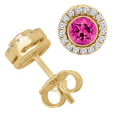 3/5 CTW Round Pink Tourmaline & Round Diamond Bezel Set Halo Stud Earrings in 14K Yellow Gold (MD160027)