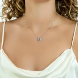 3/5 CTW Round Red Diamond Circle Pendant Necklace in 14K White Gold (MD160088)