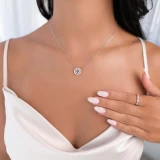3/5 CTW Round Red Diamond Circle Pendant Necklace in 14K White Gold (MD160088)
