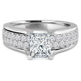 2 1/10 CTW Princess Diamond High Set Solitaire with Accents Engagement Ring in 14K White Gold (MD160117)