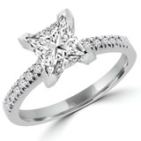 1 2/3 CTW Princess Diamond Solitaire with Accents Engagement Ring in 14K White Gold (MD160123)