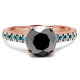 3 1/5 CTW Round Black Diamond Solitaire with Accents Engagement Ring in 14K Rose Gold (MD160187)