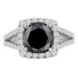 4 3/4 CTW Round Black Diamond Halo Engagement Ring in 14K White Gold (MD160325)