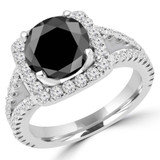 4 3/4 CTW Round Black Diamond Halo Engagement Ring in 14K White Gold (MD160325)