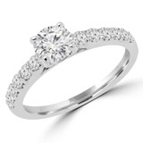 1 1/10 CTW Round Diamond Solitaire with Accents Engagement Ring in 18K White Gold (MD160333)