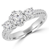 1 3/5 CTW Round Diamond Three-Stone Engagement Ring in 14K White Gold (MD160344)