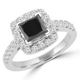 1 7/8 CTW Princess Black Diamond Halo Engagement Ring in 14K White Gold (MD160362)