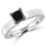 1 3/5 CTW Princess Black Diamond Solitaire with Accents Engagement Ring in 14K White Gold (MD160366)