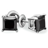 2/5 CTW Princess Black Diamond 4-Prong Solitaire Stud Earrings in 14K White Gold (MD160447)