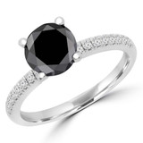 1 7/8 CTW Round Black Diamond Solitaire with Accents Engagement Ring in 14K White Gold (MD170103)