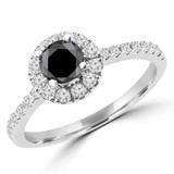 1 CTW Round Black Diamond Halo Engagement Ring in 14K White Gold (MD170107)