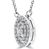 2/3 CTW Round Diamond Halo Circle Pendant Necklace in 14K White Gold (MD170125)
