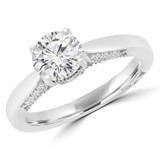 1 1/8 CTW Round Diamond Vintage Solitaire with Accents Engagement Ring in 18K White Gold (MD170228)