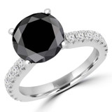 3 2/3 CTW Round Black Diamond Solitaire with Accents Engagement Ring in 14K White Gold (MD170335)