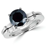 2 1/10 CTW Round Black Diamond Solitaire with Accents Engagement Ring and Wedding Band Set Ring in 14K White Gold (MD170354)