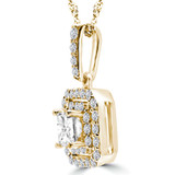 9/10 CTW Princess Diamond Double Halo Pendant Necklace in 14K Yellow Gold (MD170362)