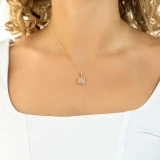 9/10 CTW Princess Diamond Double Halo Pendant Necklace in 14K Yellow Gold (MD170362)