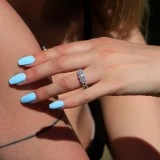 1 1/3 CTW Round Diamond Three-Stone Halo Engagement Ring in 14K White Gold (MD180058)