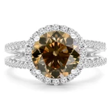 2 1/5 CTW Round Champagne Diamond Halo Engagement Ring in 14K White Gold (MD180123)