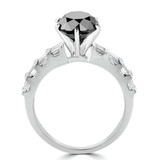 3 1/6 CTW Round Black Diamond Solitaire with Accents Engagement Ring in 14K White Gold with Baguette Accents (MD180140)