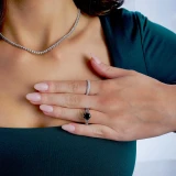3 1/6 CTW Round Black Diamond Solitaire with Accents Engagement Ring in 14K White Gold with Baguette Accents (MD180140)