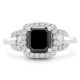 2 1/20 CTW Round Black Diamond Halo Engagement Ring in 14K White Gold (MD180145)