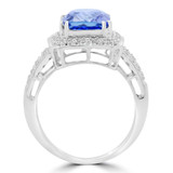 3 1/2 CTW Cushion Purple Tanzanite & Round Diamond Halo Cocktail Engagement Ring in 14K White Gold (MD180161)