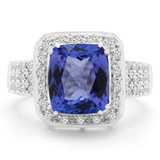 3 1/2 CTW Cushion Purple Tanzanite & Round Diamond Halo Cocktail Engagement Ring in 14K White Gold (MD180161)