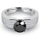 2 3/4 CTW Round Black Diamond Solitaire with Accents Engagement Ring in 14K White Gold (MD180171)