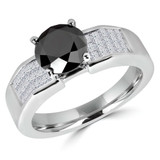 2 3/4 CTW Round Black Diamond Solitaire with Accents Engagement Ring in 14K White Gold (MD180171)