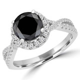 2 CTW Round Black Diamond Solitaire with Accents Engagement Ring in 18K White Gold (MD180196)