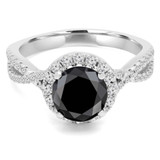 2 CTW Round Black Diamond Solitaire with Accents Engagement Ring in 18K White Gold (MD180196)