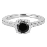 1 1/5 CTW Round Black Diamond Halo Engagement Ring in 14K White Gold (MD180267)
