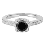 1 1/5 CTW Round Black Diamond Halo Engagement Ring in 14K White Gold (MD180267)