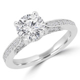 1 1/5 CTW Round Diamond Solitaire with Accents Engagement Ring in 14K White Gold (MD180415)