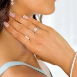 7/8 CTW Round Diamond Halo Engagement Ring in 14K White Gold (MD180434)