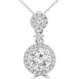 2/3 CTW Round Diamond Halo Pendant Necklace in 18K White Gold (MD180485)