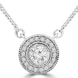2/5 CTW Round Diamond Bezel Set Halo Pendant Necklace in 14K White Gold (MD180524)