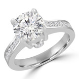 1 1/10 CTW Round Diamond Solitaire with Accents Engagement Ring in 14K White Gold With Channel Set Accents (MD180535)