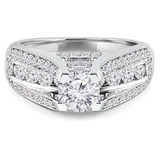 1 2/5 CTW Round Diamond vintage Three-row Solitaire with Accents Engagement Ring in 14K White Gold (MD180537)