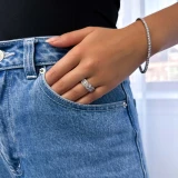 1 2/5 CTW Round Diamond vintage Three-row Solitaire with Accents Engagement Ring in 14K White Gold (MD180537)